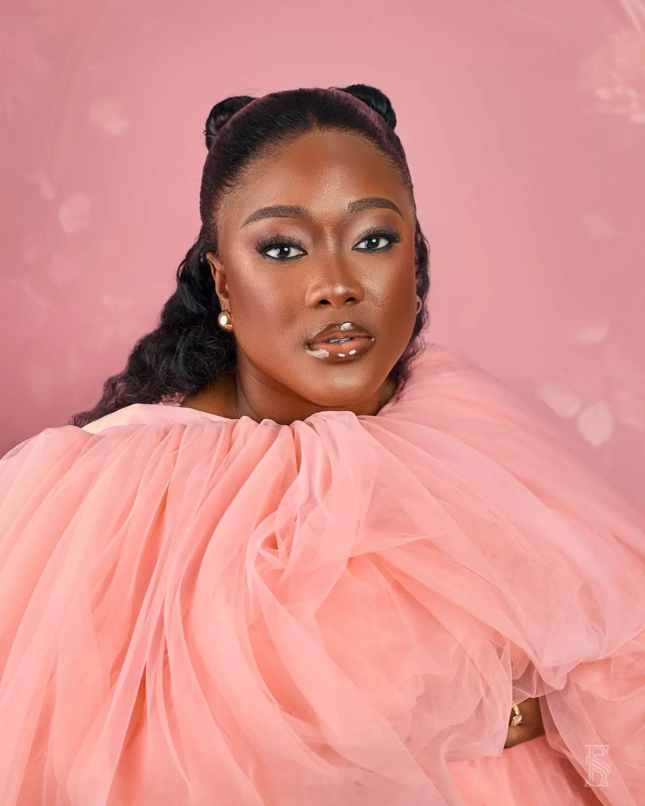 Studio portrait of Petra Odubayo in pink tulle
